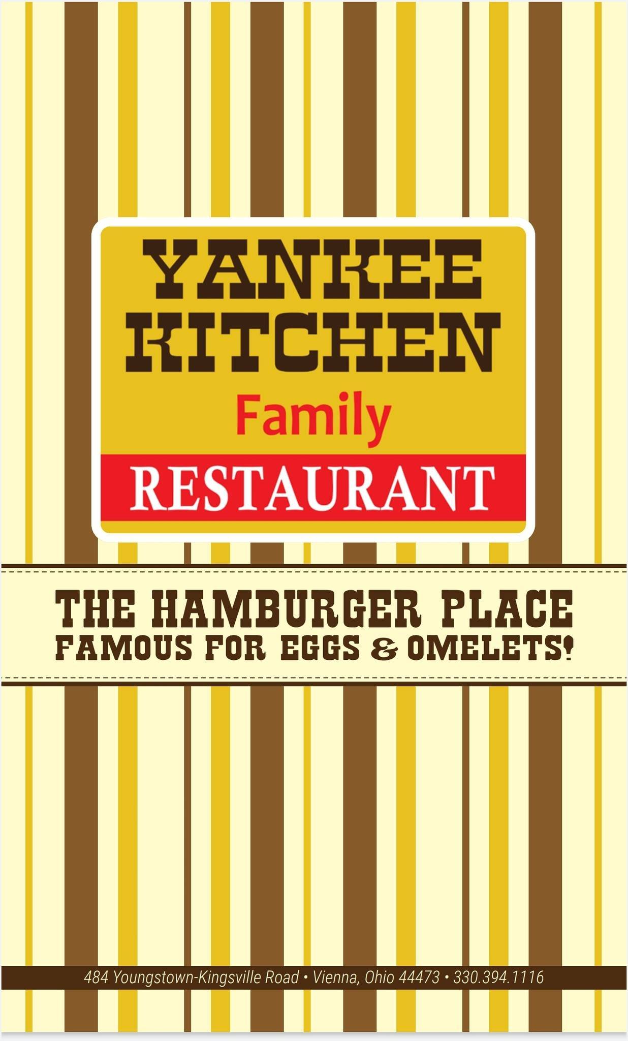 Menu at Yankee Kitchen Restaurant, Vienna Center
