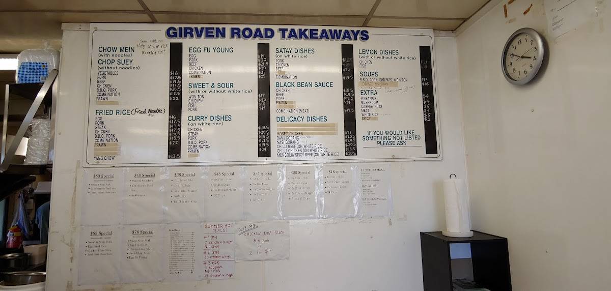 Menu at Girven Road Takeaways restaurant Tauranga Girven Rd