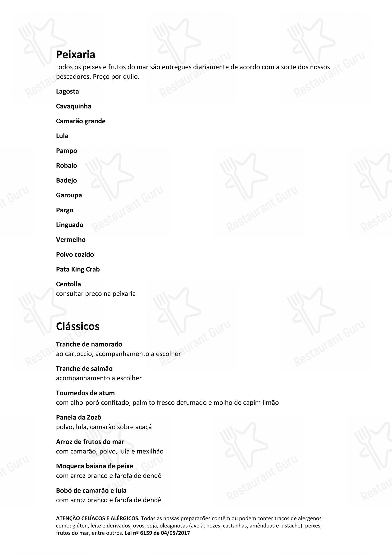 Menu para Giuseppe Mar restaurante
