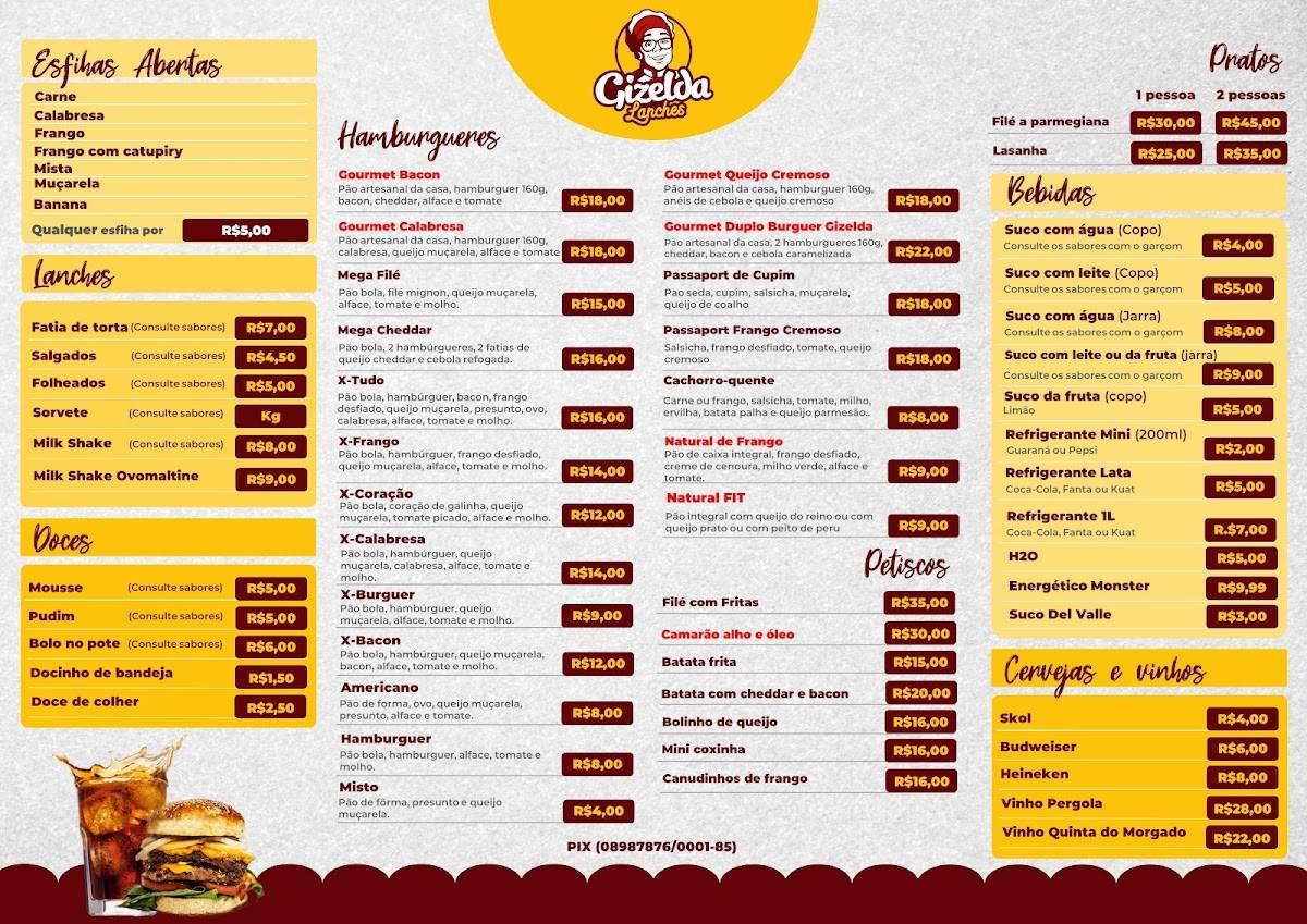 Gizelda Lanches cardápio