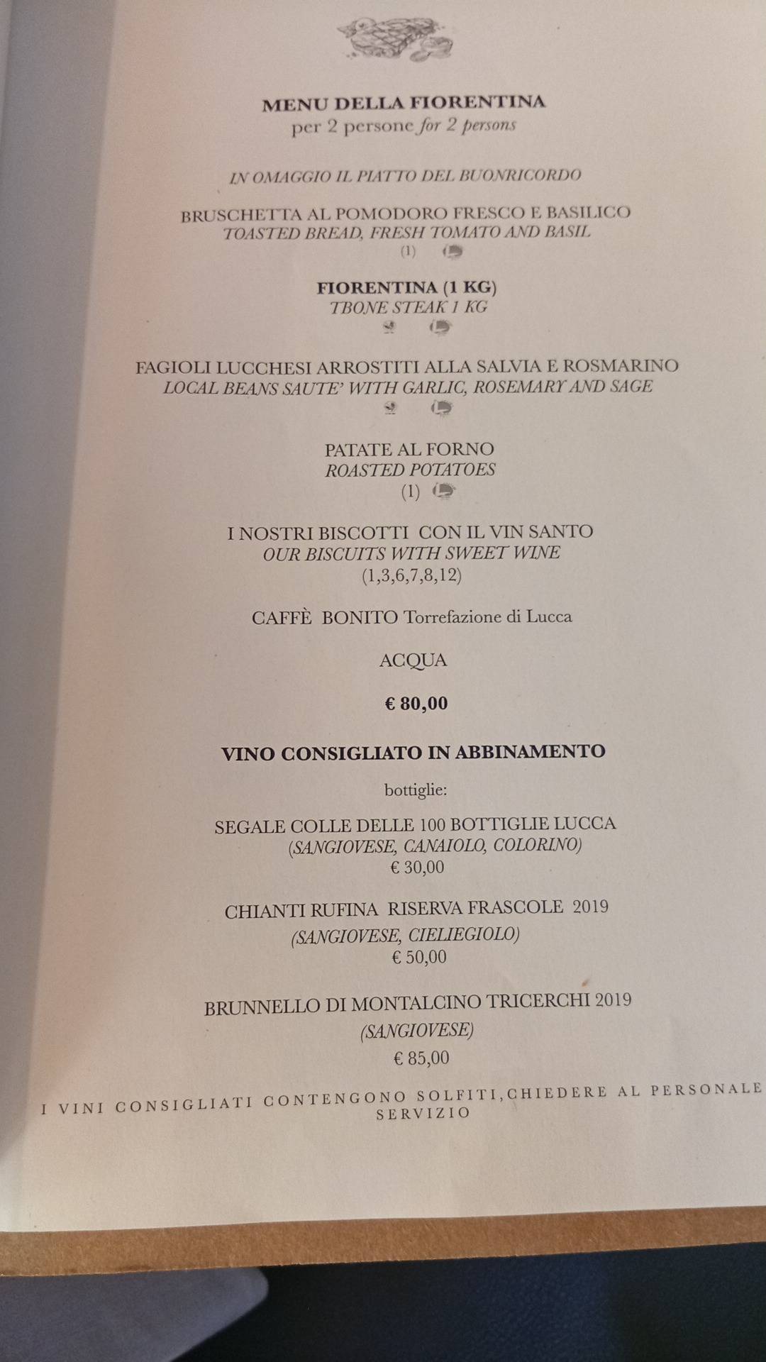 Menu de Gli Orti di Via Elisa