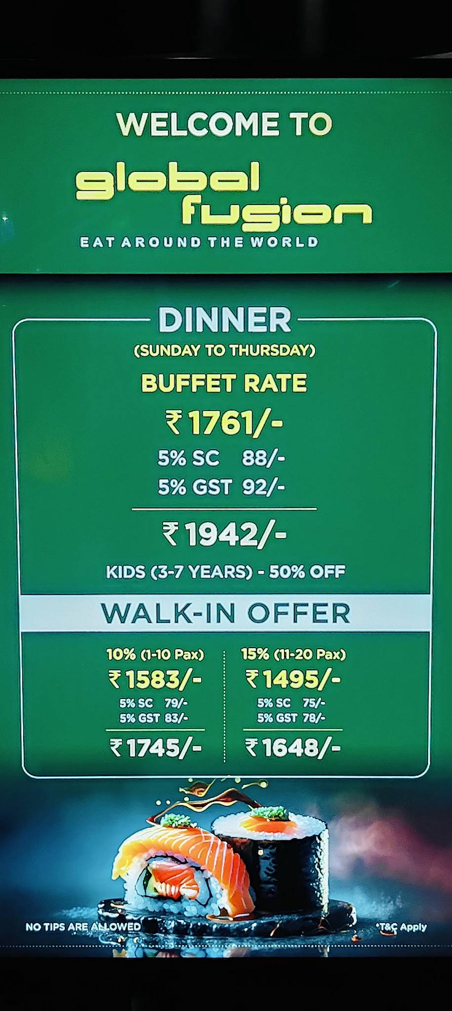 Global Fusion Worli menu