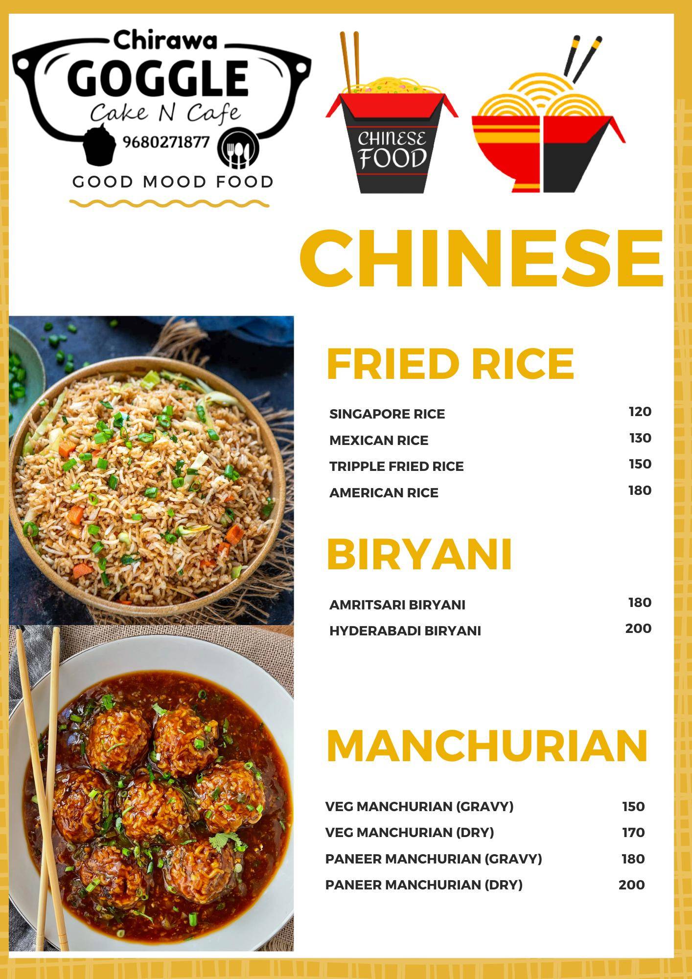 Goggle Cafe Chirawa menu