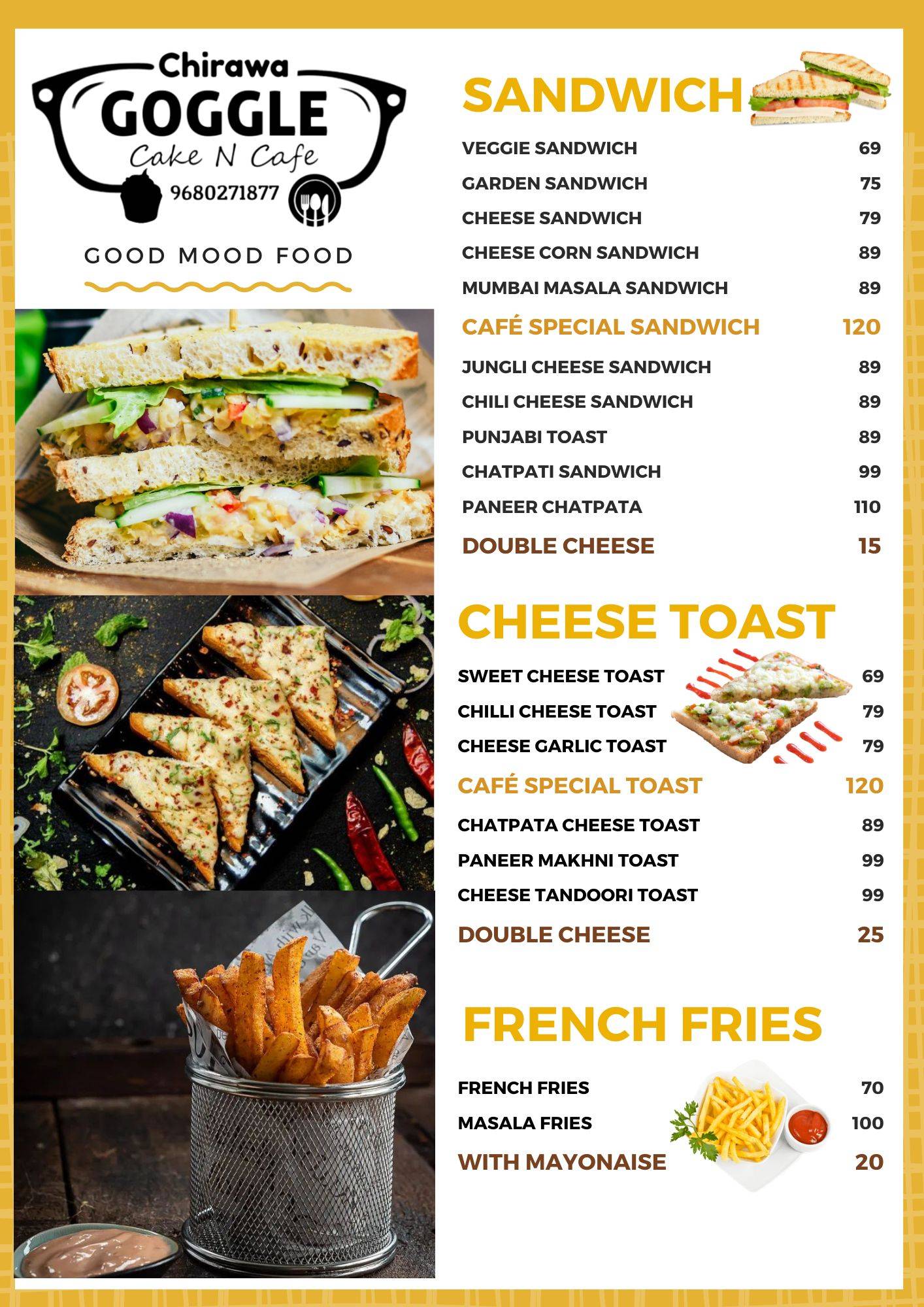 Goggle Cafe Chirawa menu