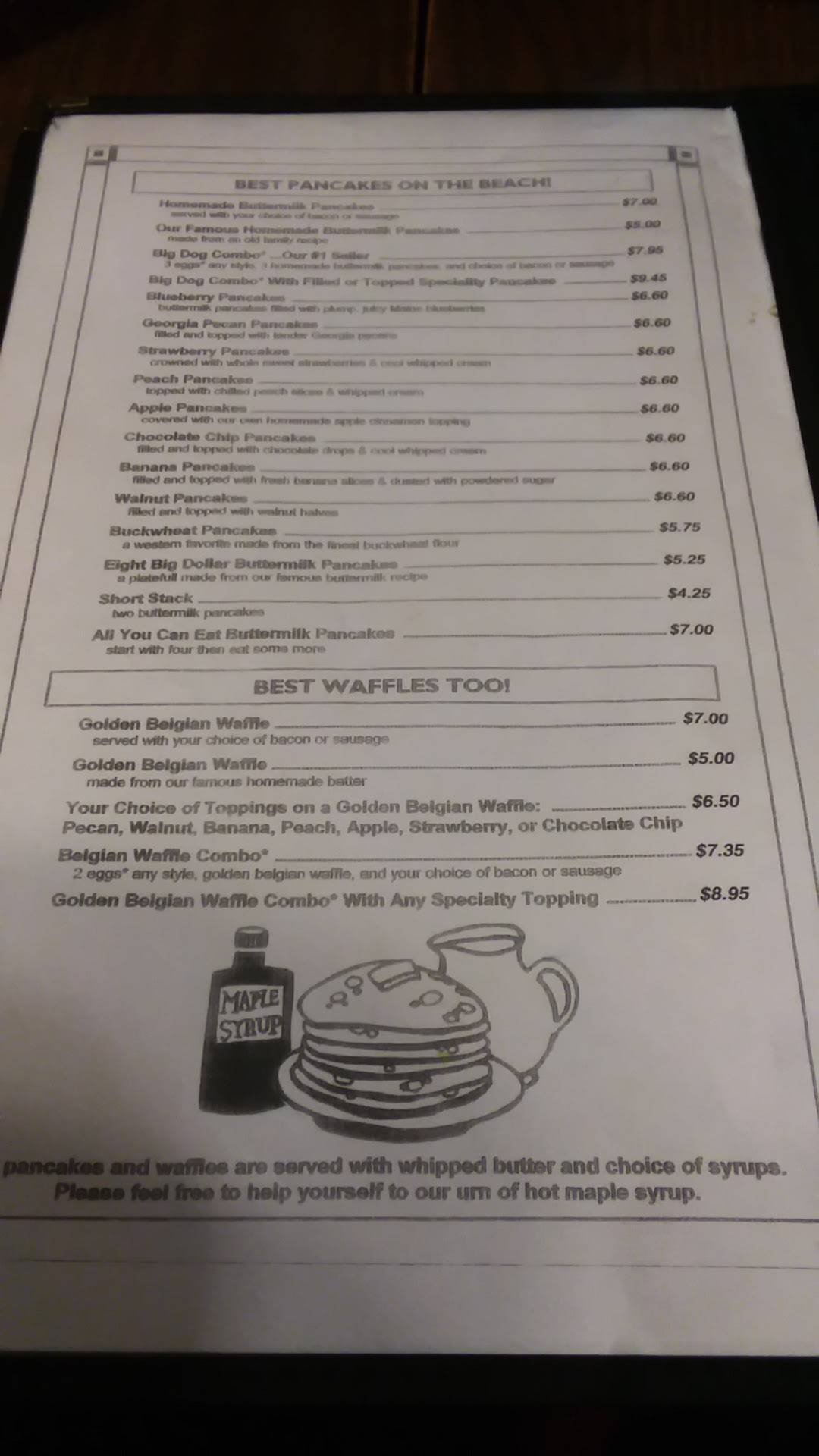 Menu at Golden Griddle Pancake House restaurant, North Myrtle Beach