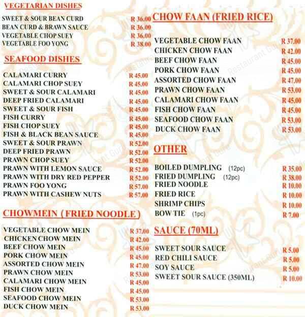 Menu de Golden Rose