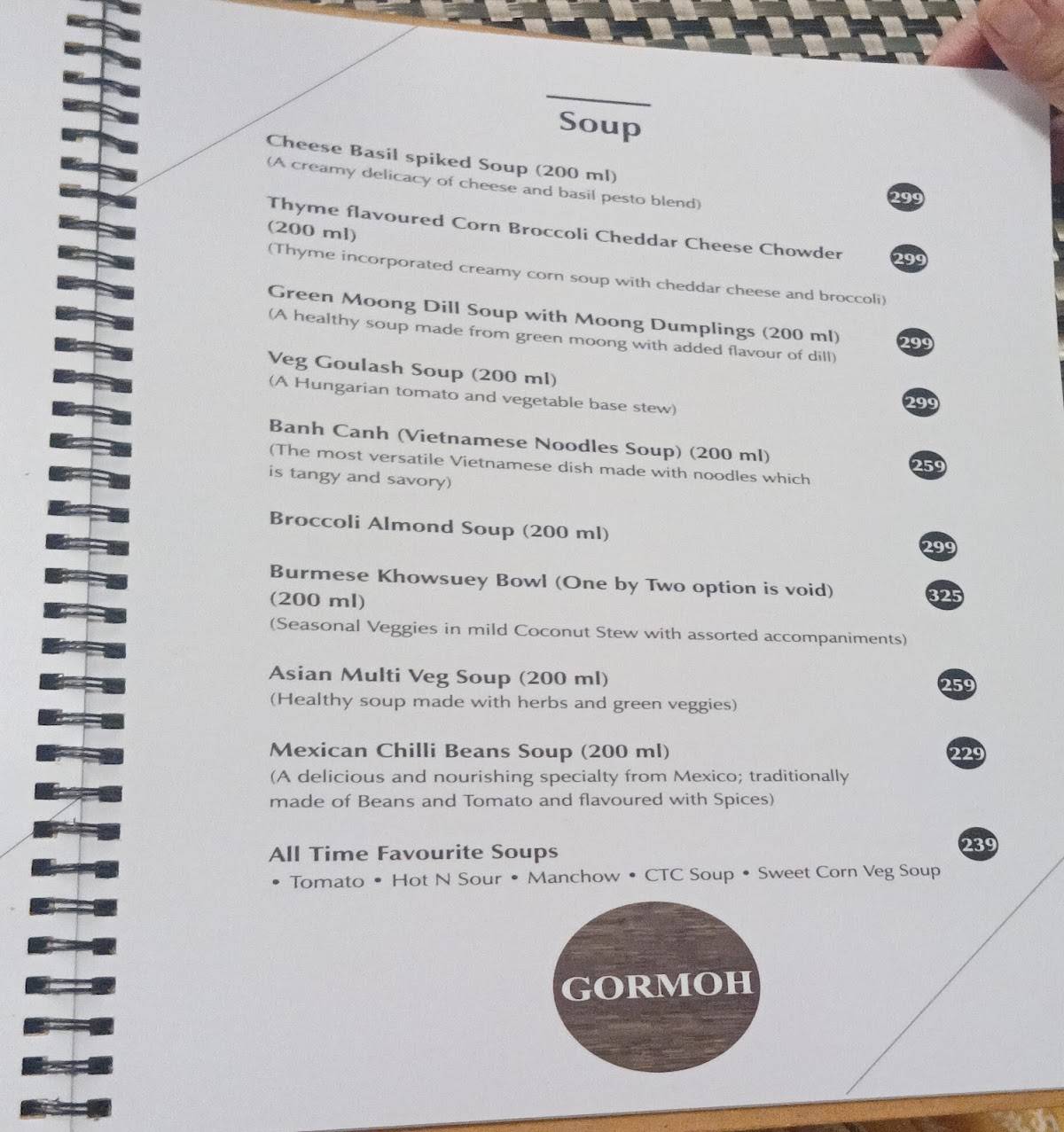 Gormoh Restaurant menu