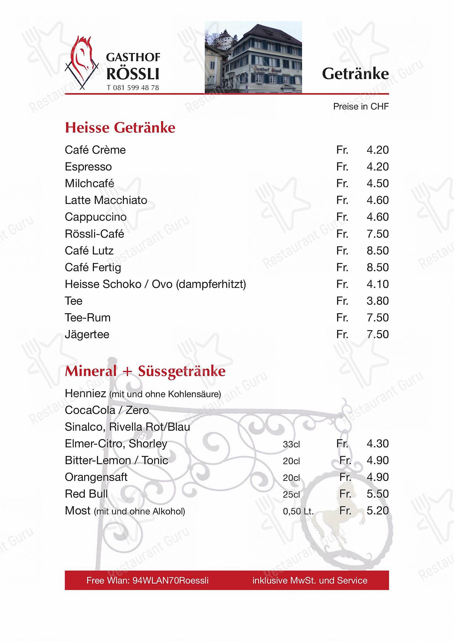 Wine Menu per Gasthof Rössli in Grabs