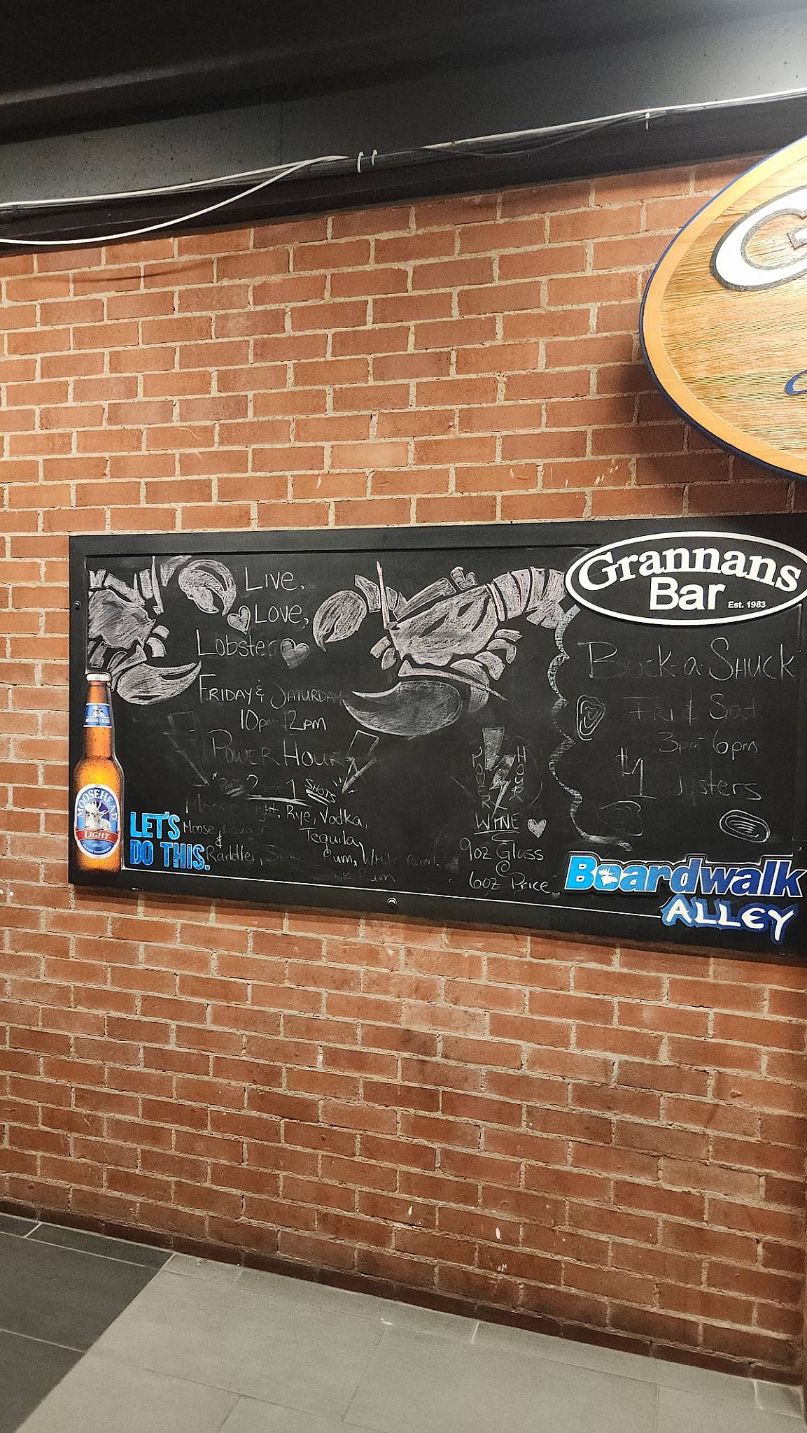 Menu at Grannan's Seafood restaurant, Saint John