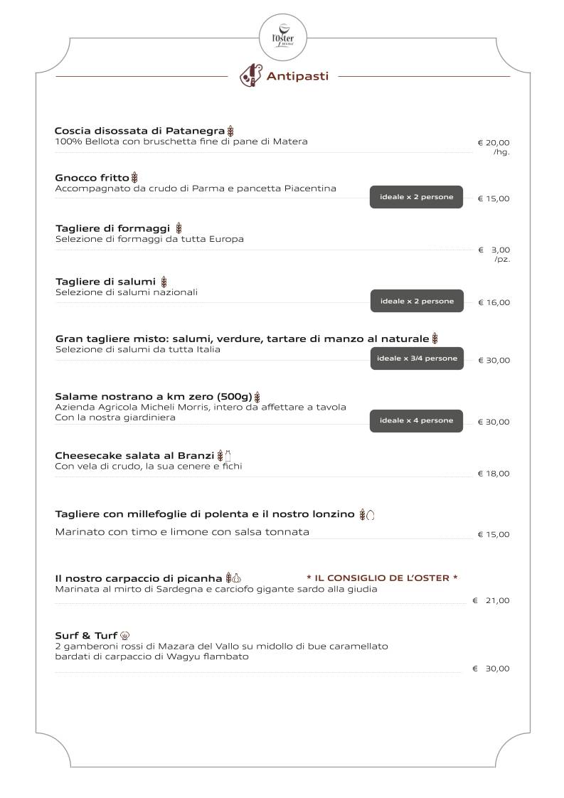 Menu di L'Oster Bif & Beef Restaurant 