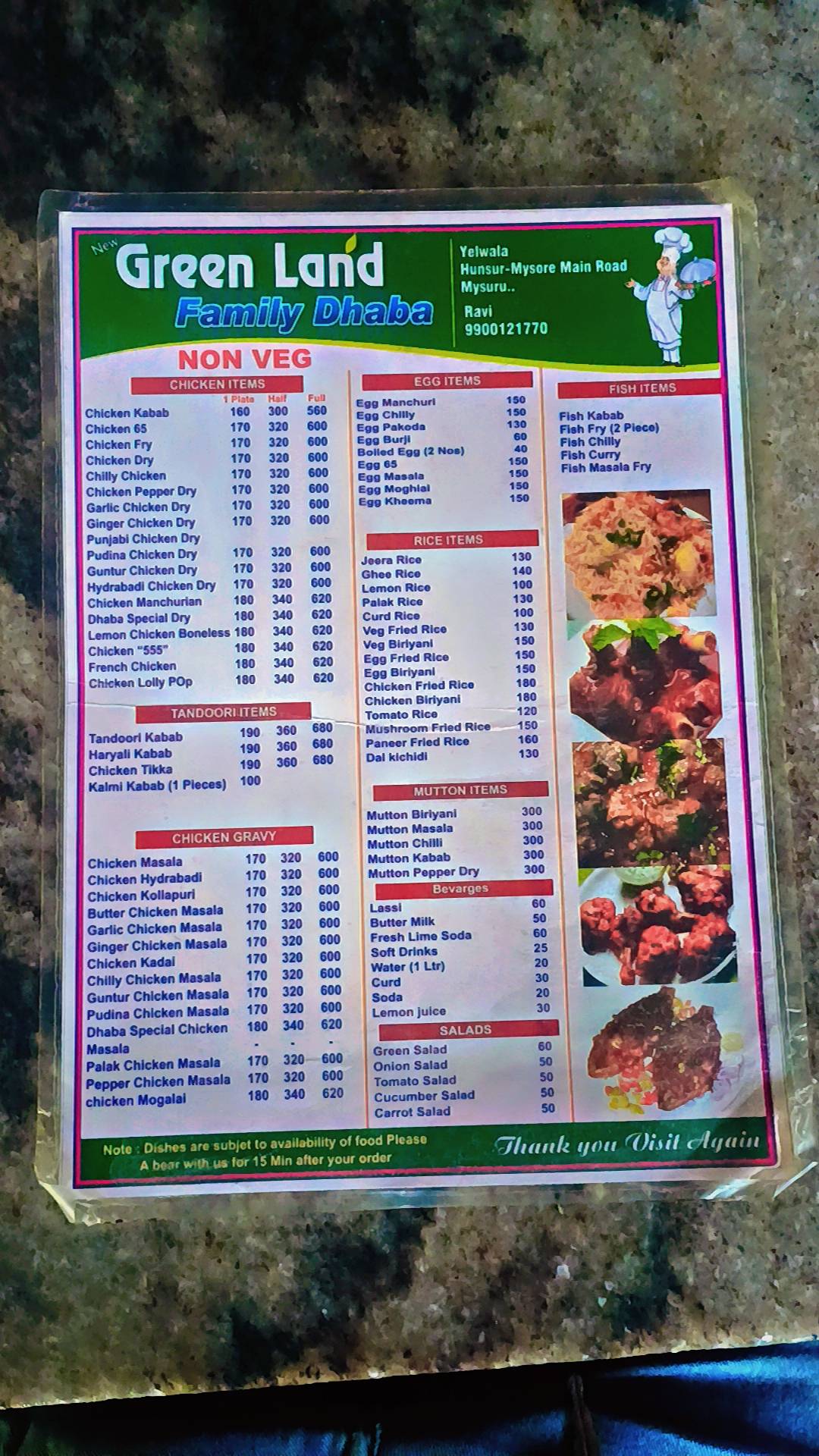 GreenLand Dhaba menu