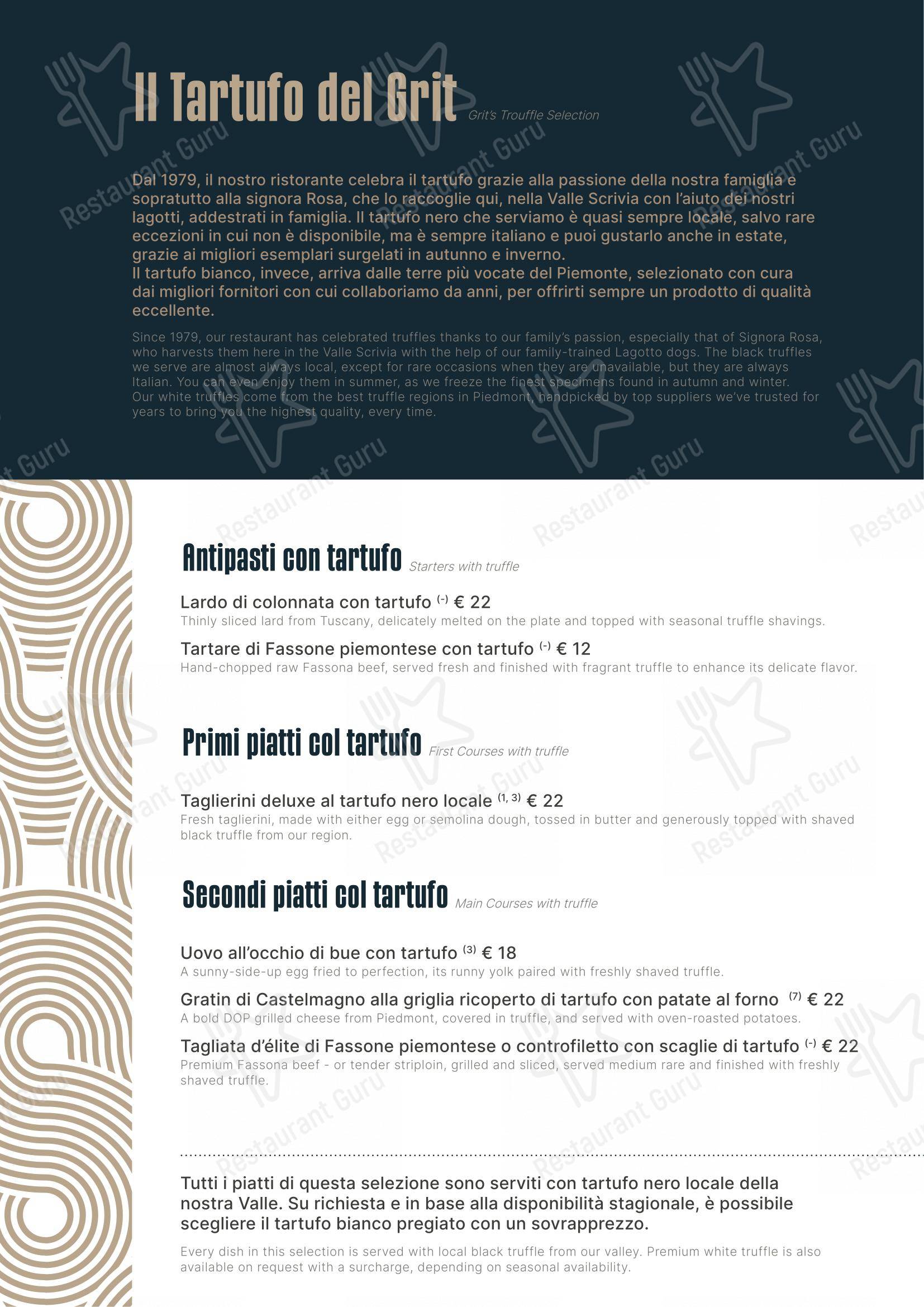 Grit Ristorante & Bistrot in Busalla - Menu