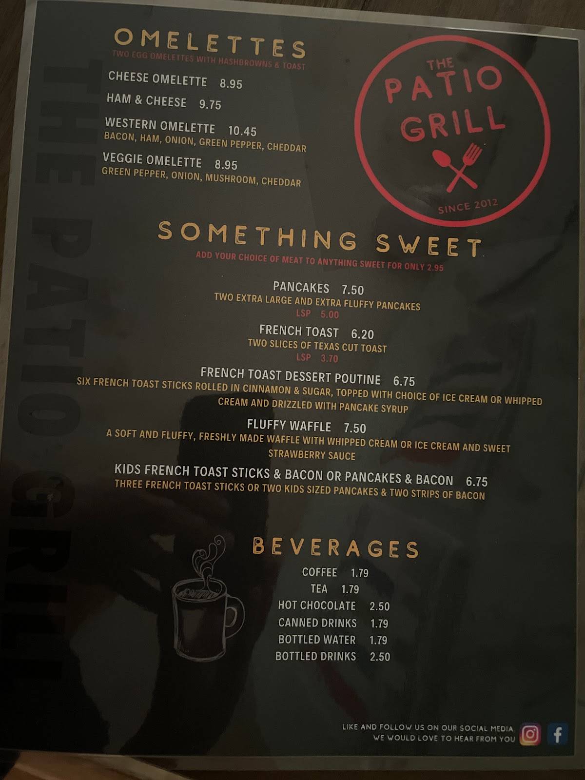 Menu at The Patio Grill restaurant, Grunthal