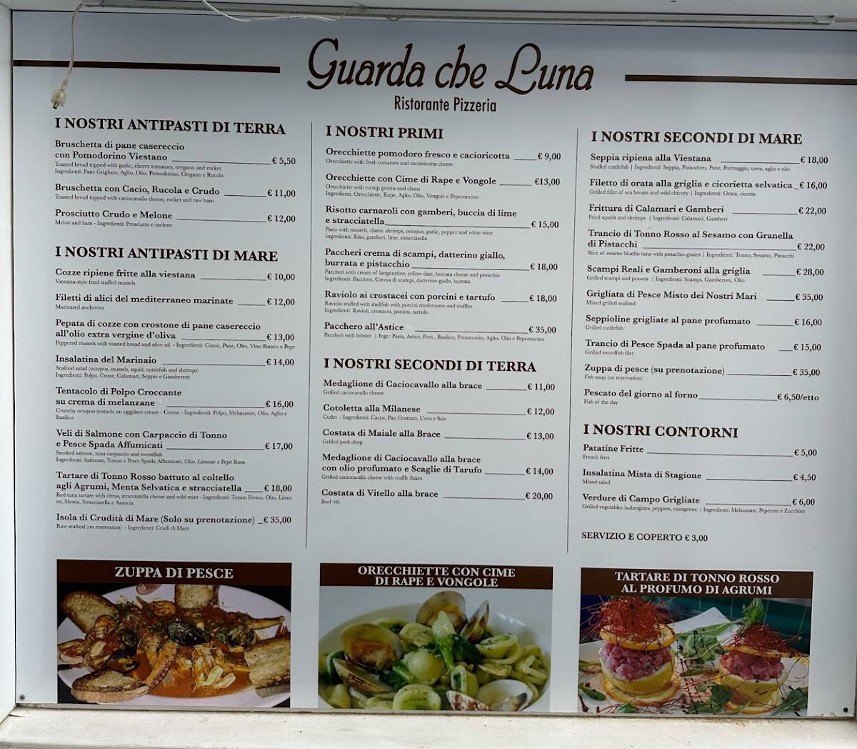 Menu di Guarda che Luna 