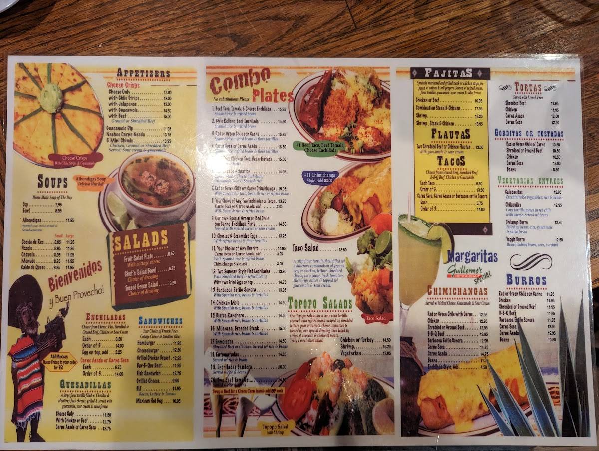 Menu At Guillermo S Double L Restaurant Tucson