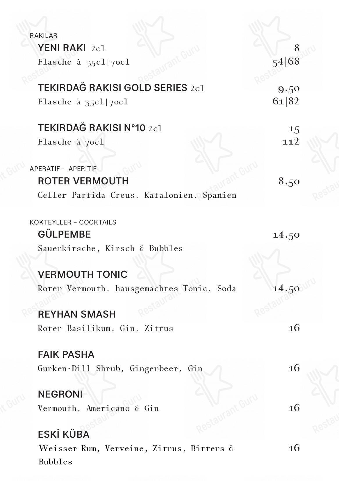 Gül Restoran in Zurigo - Menu