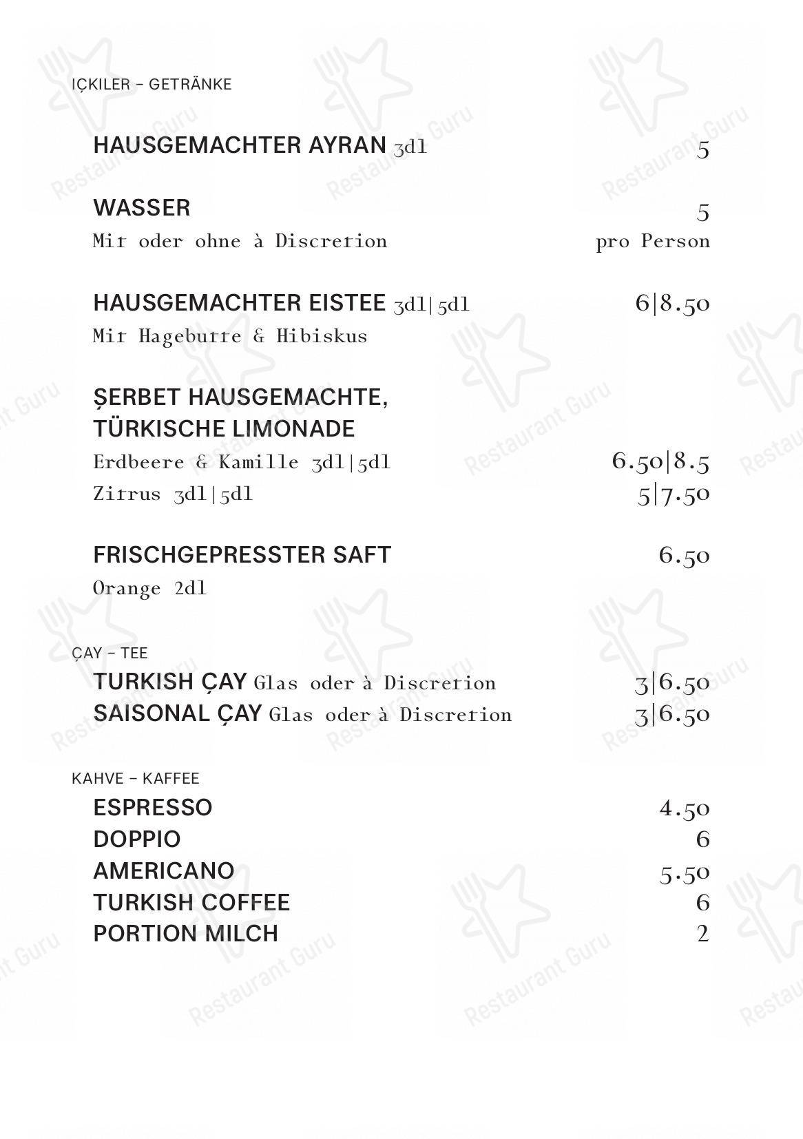 Menu per Gül Restoran in Zurigo