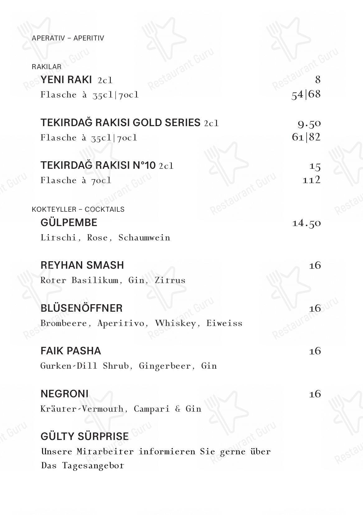 Menu per Gül Restoran in Zurigo
