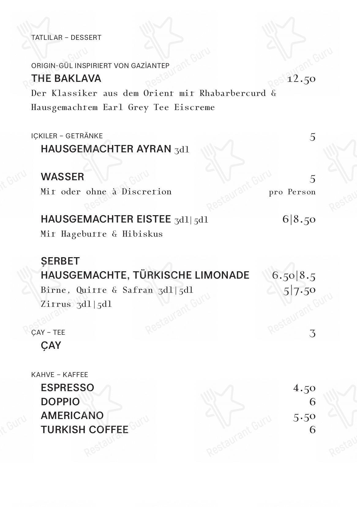 Gül Restoran in Zurigo - Menu