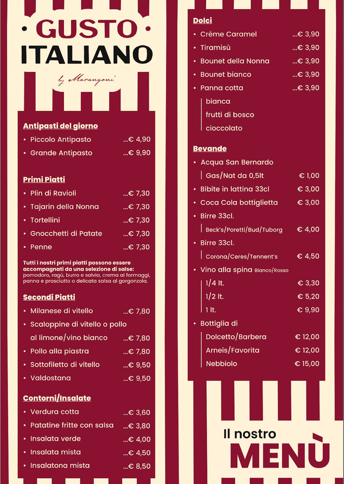 Menu di Ristorante Self-service e Pizzeria Gusto Italiano by Marangoni - Alba 