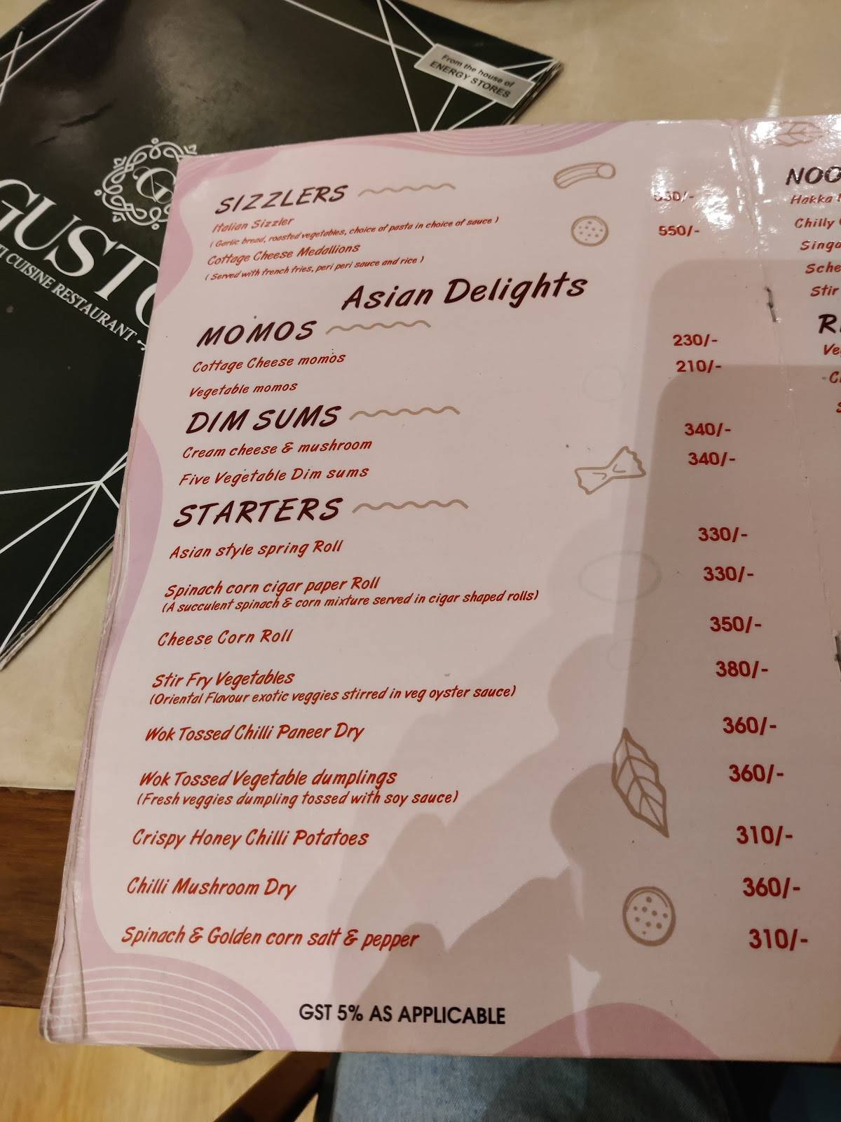Gusto Multi cuisine restaurant menu