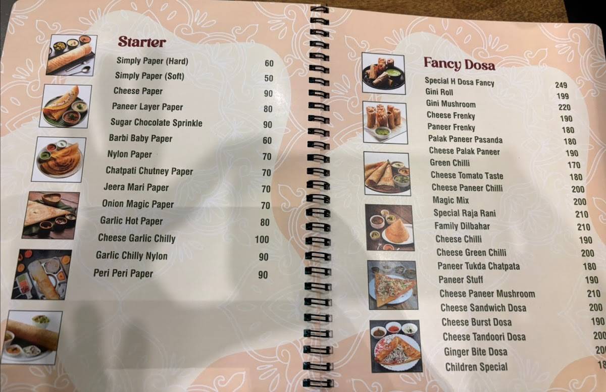 H Dosa Restaurant menu