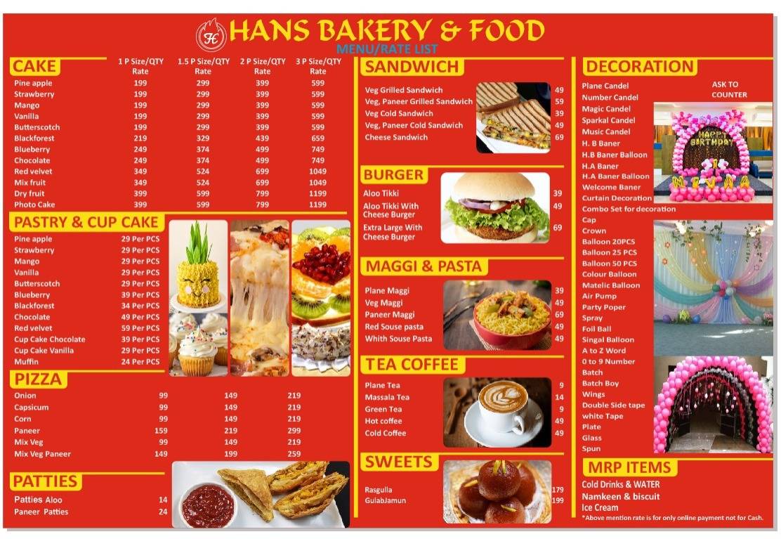 HANS BAKERY & FOOD menu