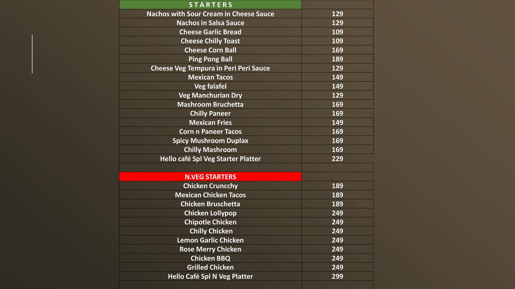 HELLO, CAFE ho! menu