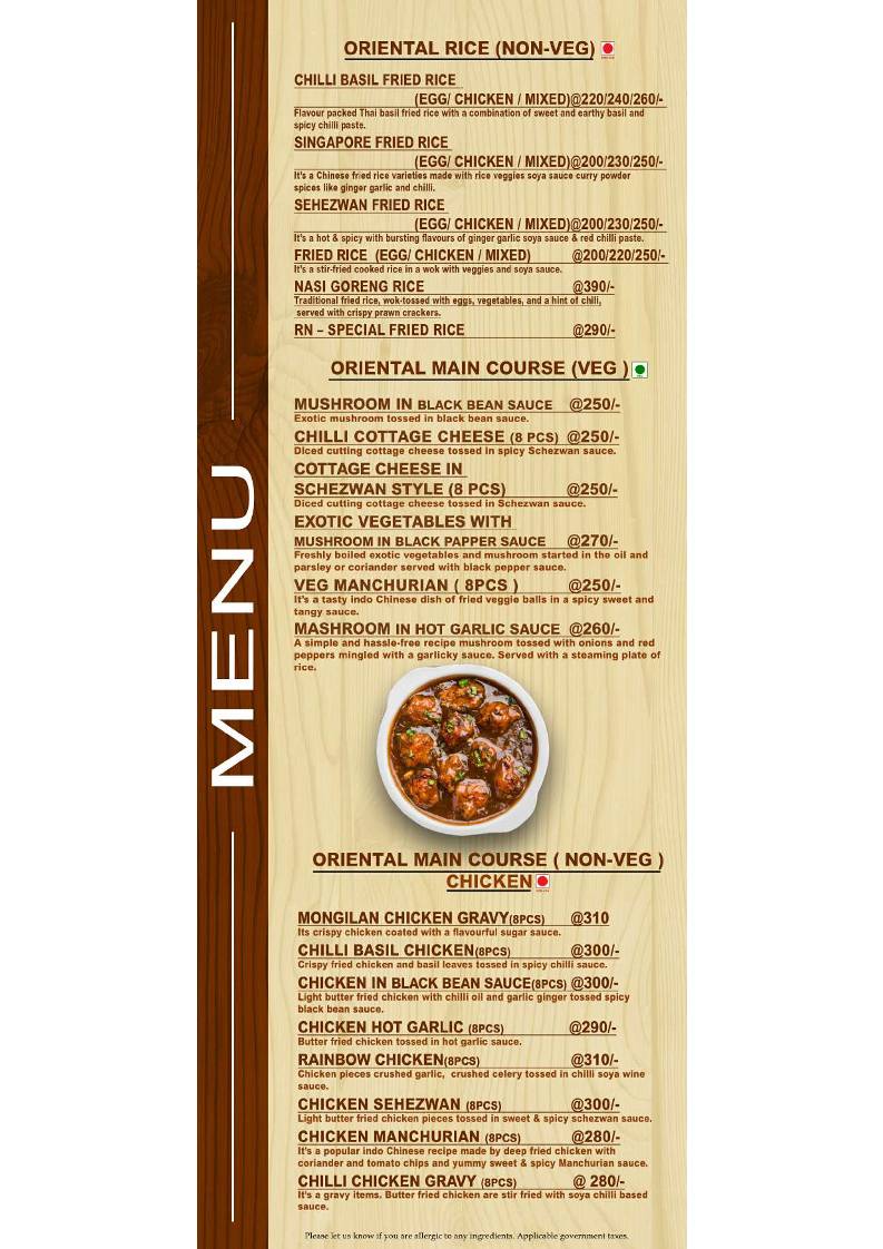 HOTEL RAJNANDINI menu