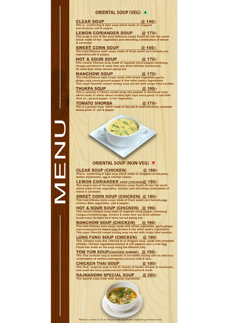 HOTEL RAJNANDINI menu