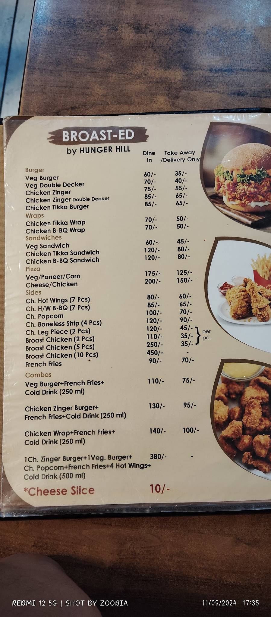 HUNGER HILL RESTAURANT menu