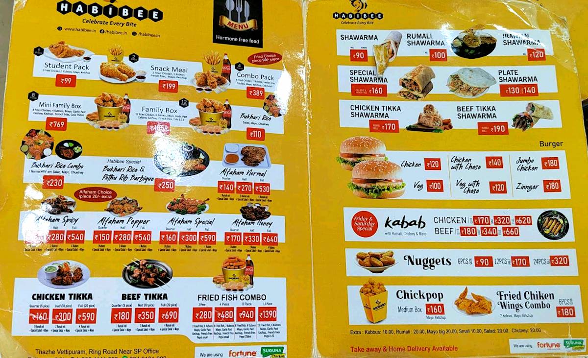 Habibee menu