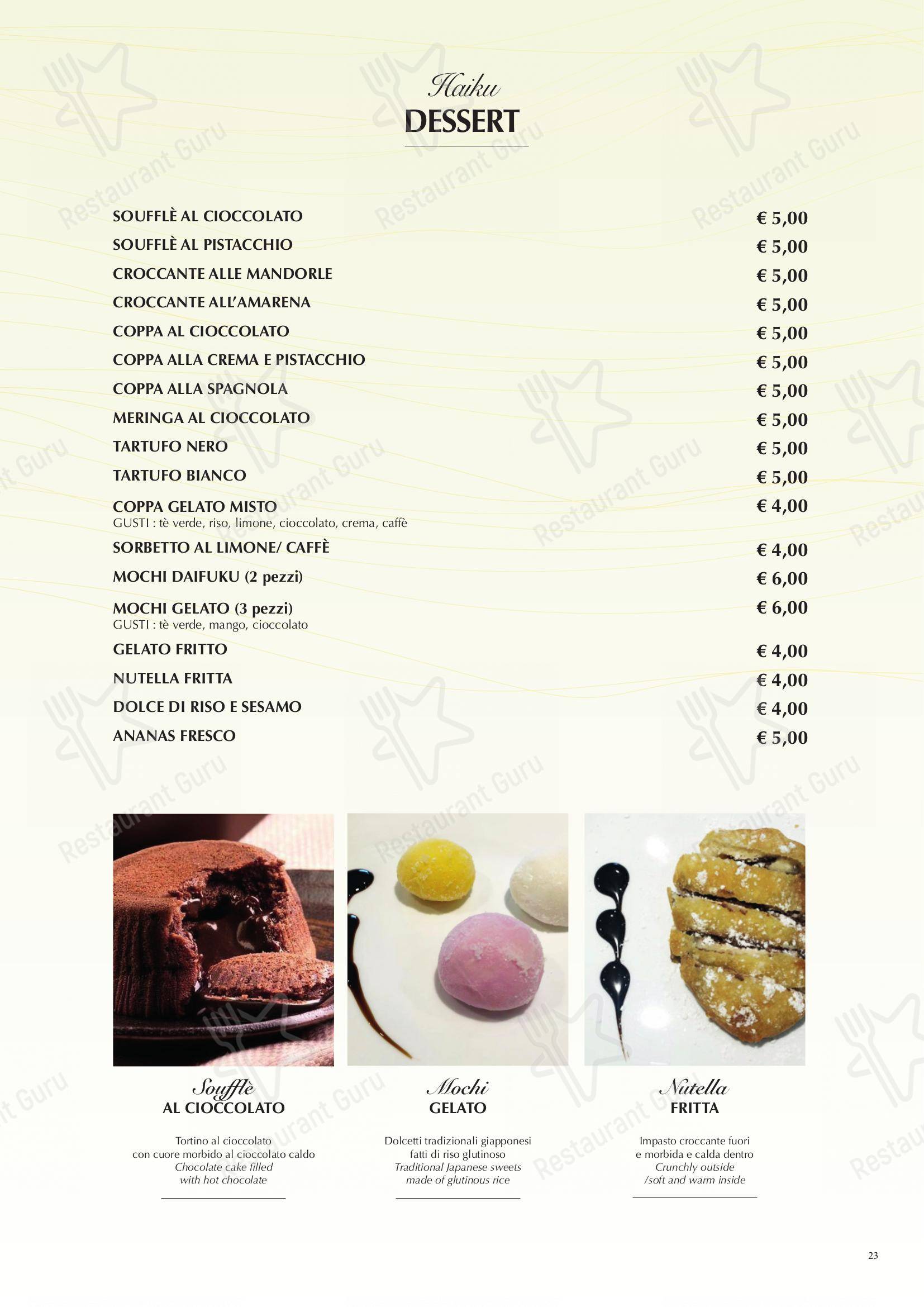 Haiku Restaurant in Bologna - Menu