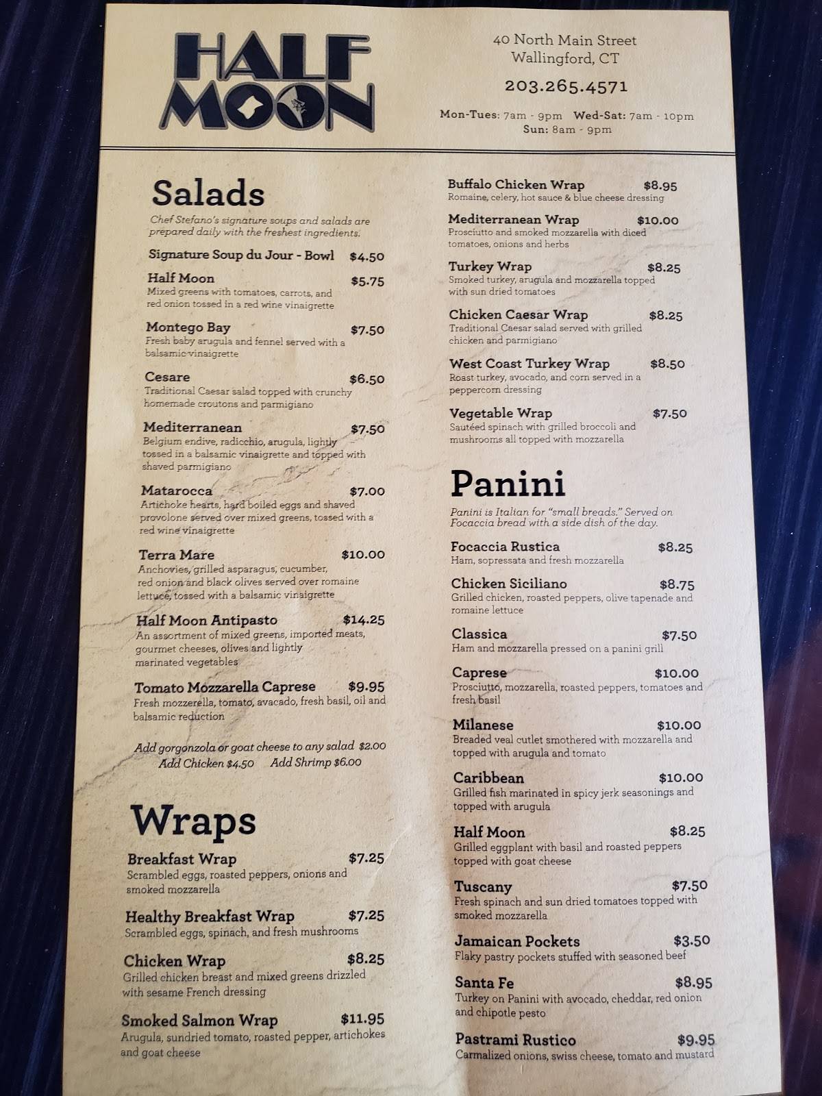 Menu at Half Moon Coffee & Grille Cafe, Wallingford