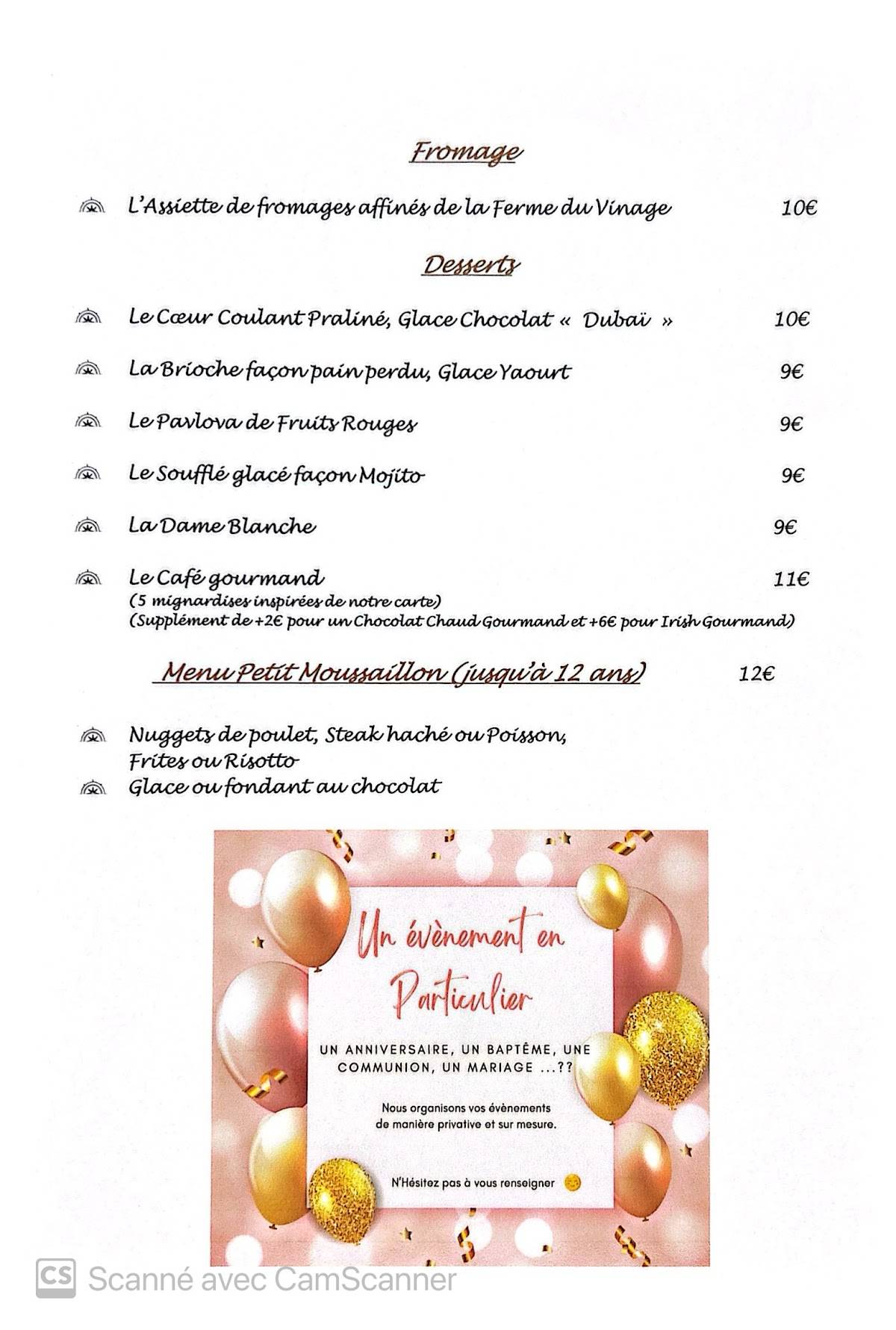 Menu de L'équipage
