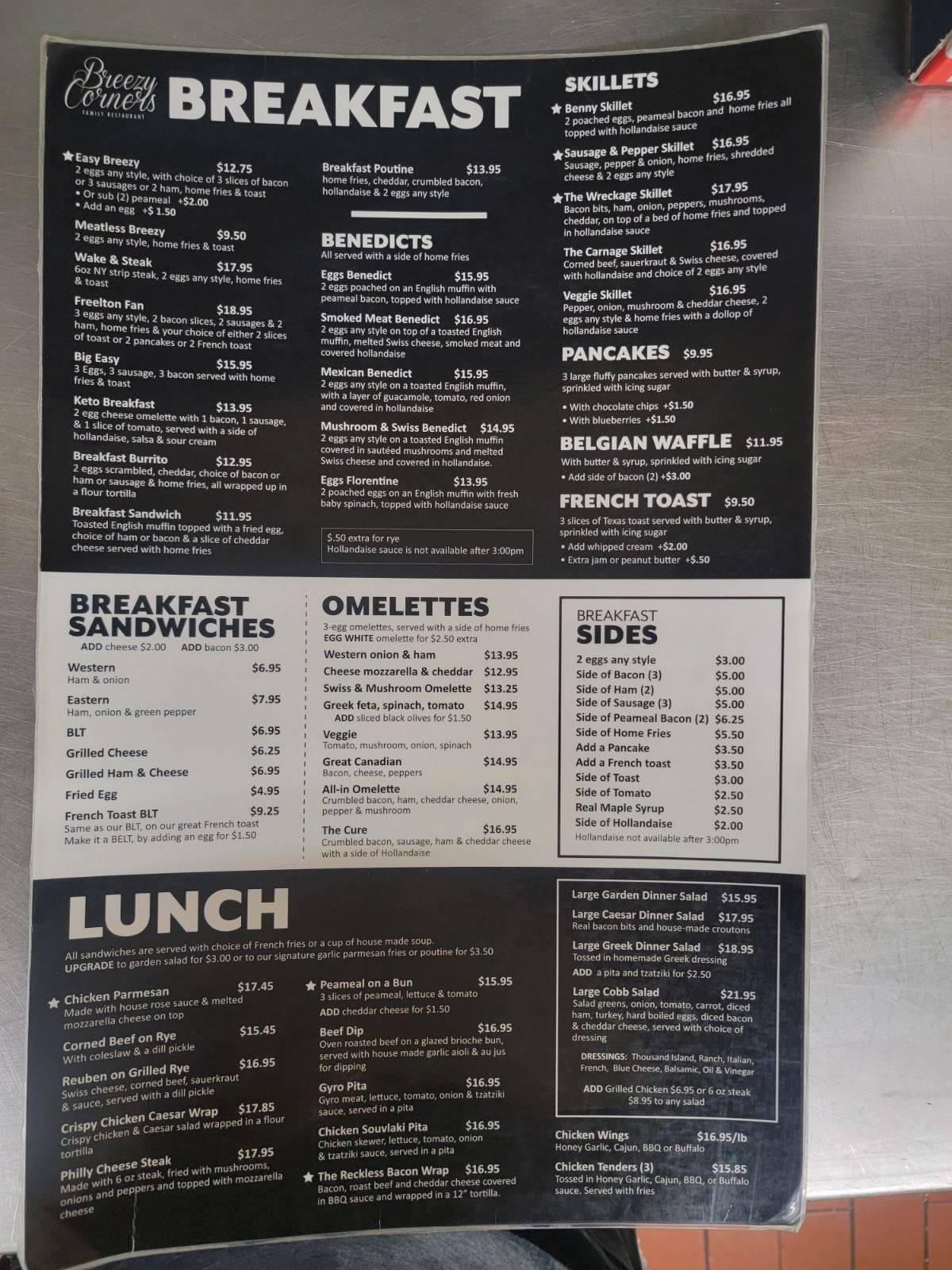 Menu at Breezy Corners Freelton restaurant, Hamilton, Hwy 6