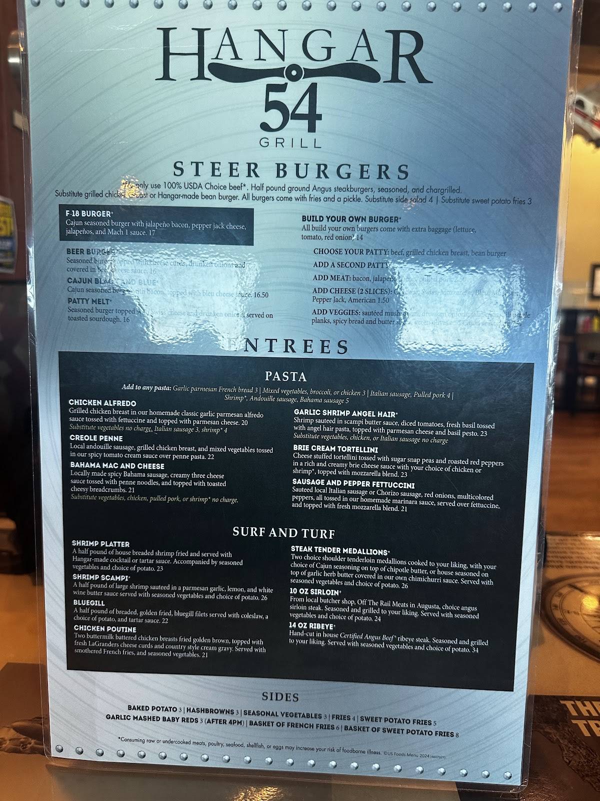 Hangar 54 Grill Menu