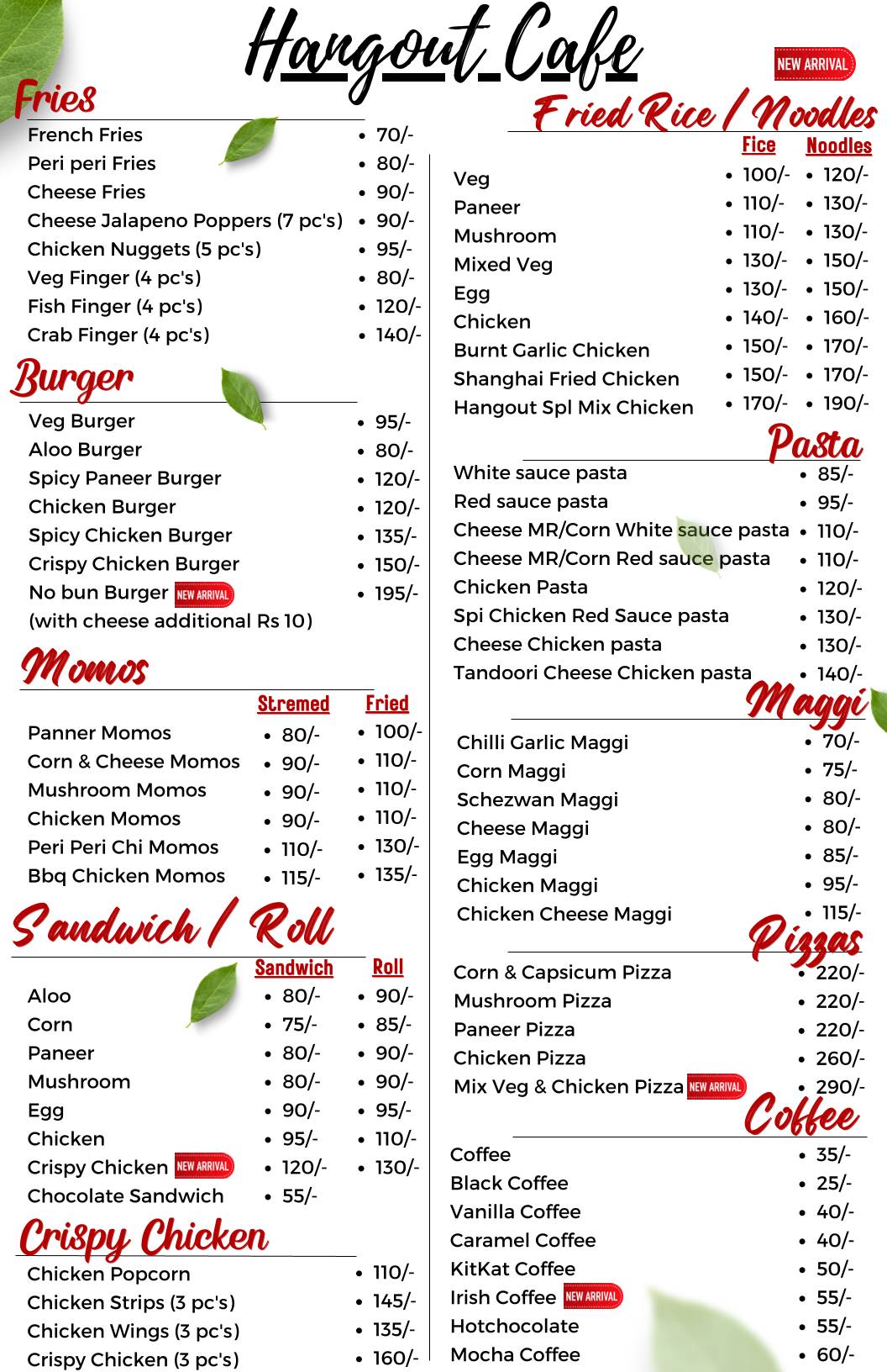 Hangout cafe menu