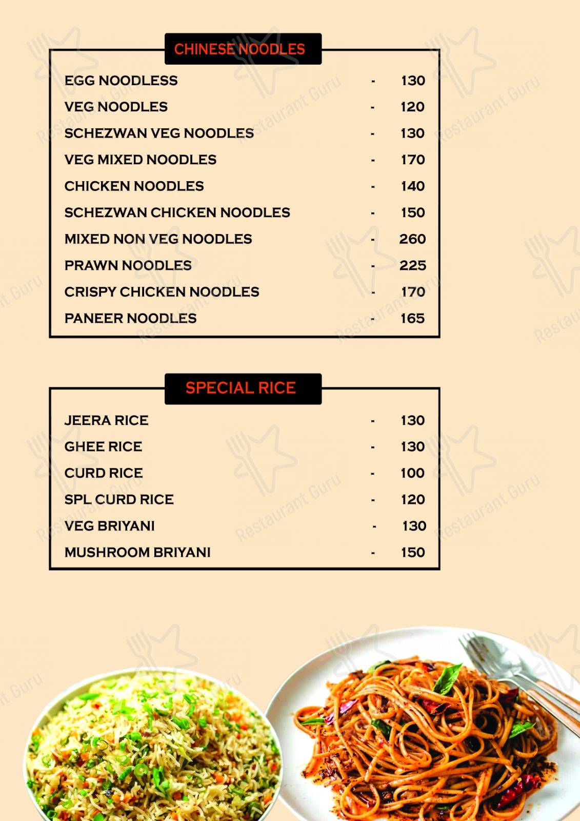Menu for the Hangover Restaurant restaurant