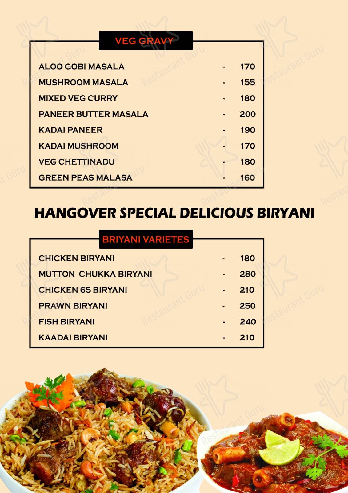 Hangover Restaurant menu - dishes and beverages