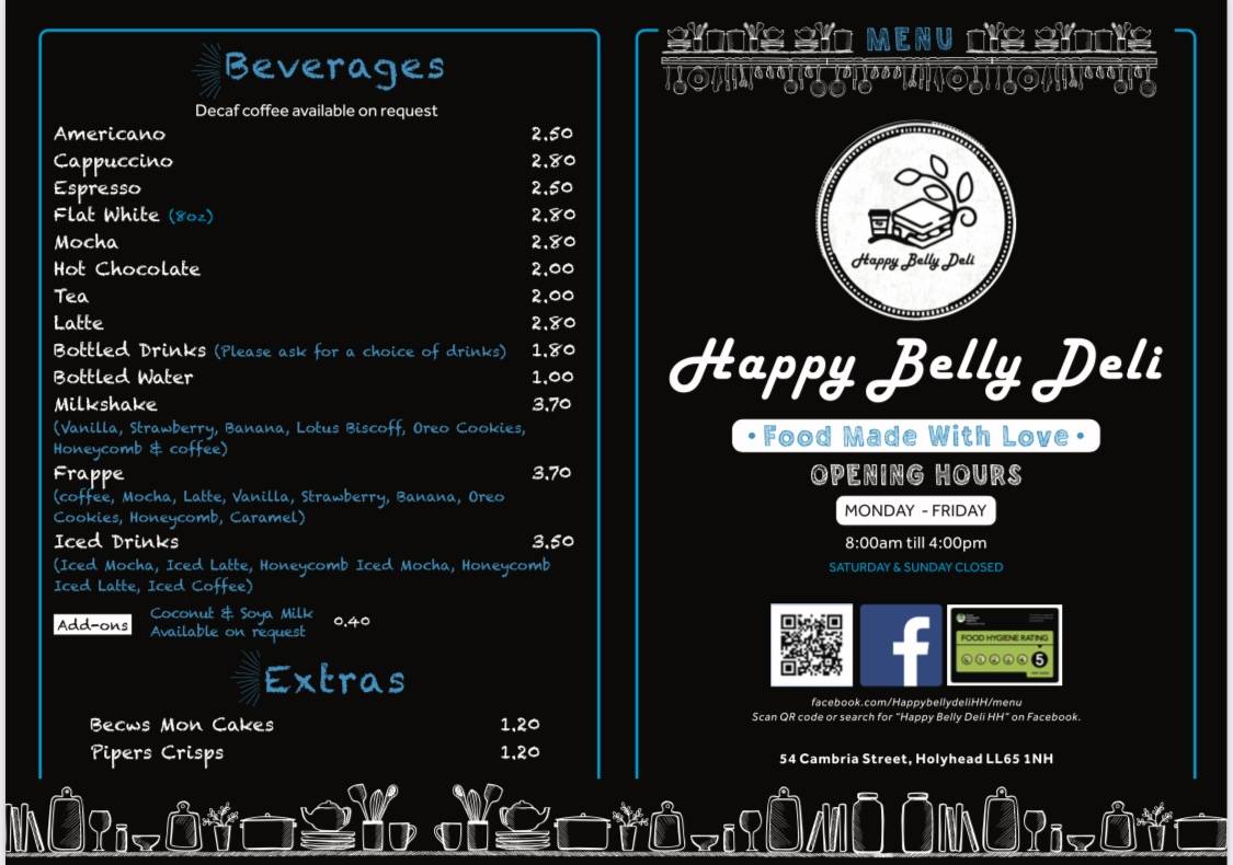 Menu at Happy Belly Deli fast food, Holyhead