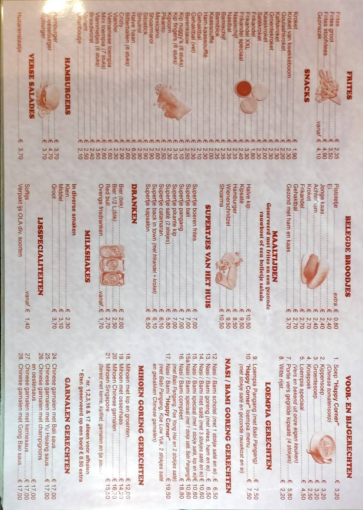 Menu de Happy Corner