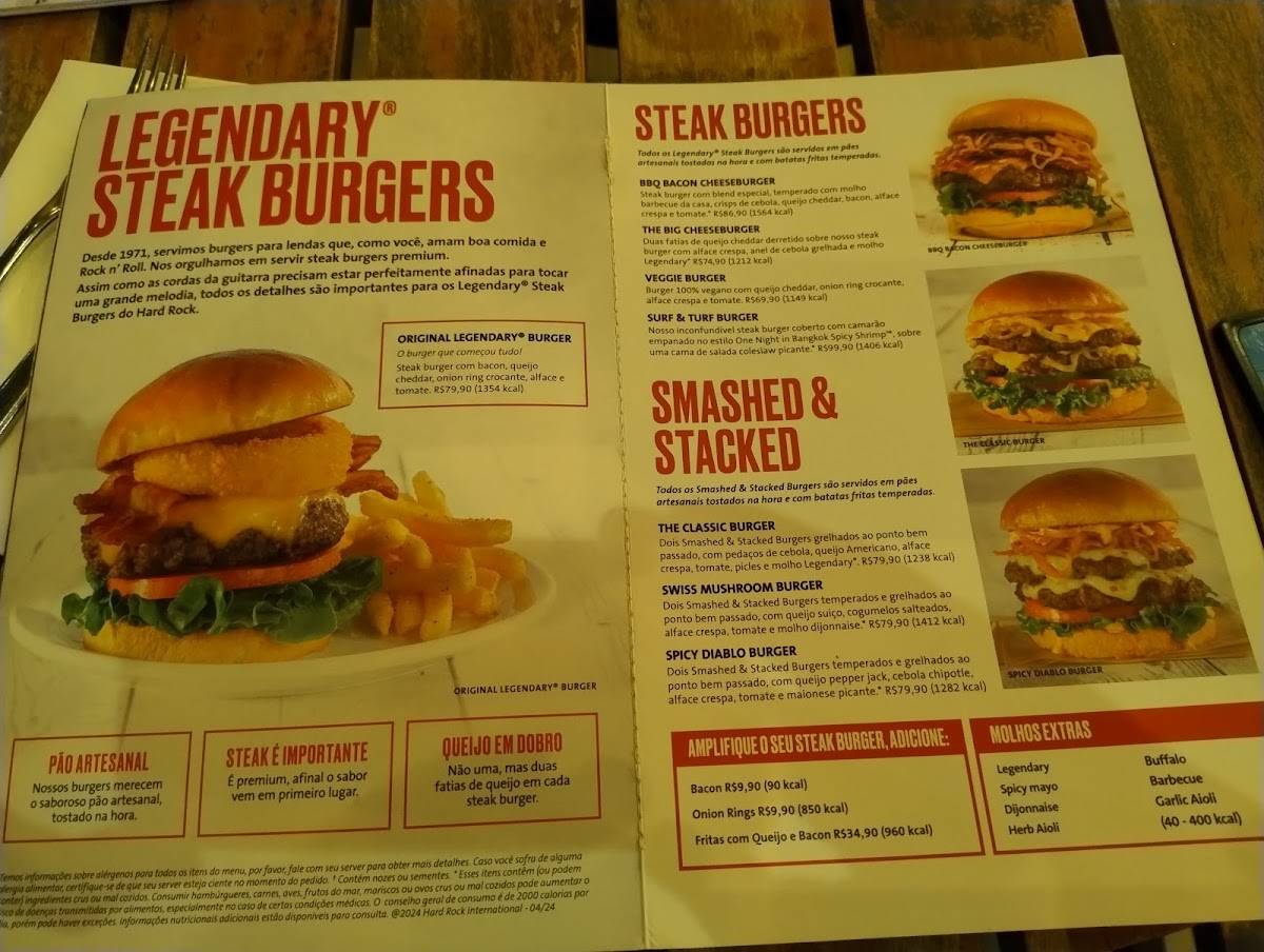 Hard Rock Cafe Curitiba cardápio