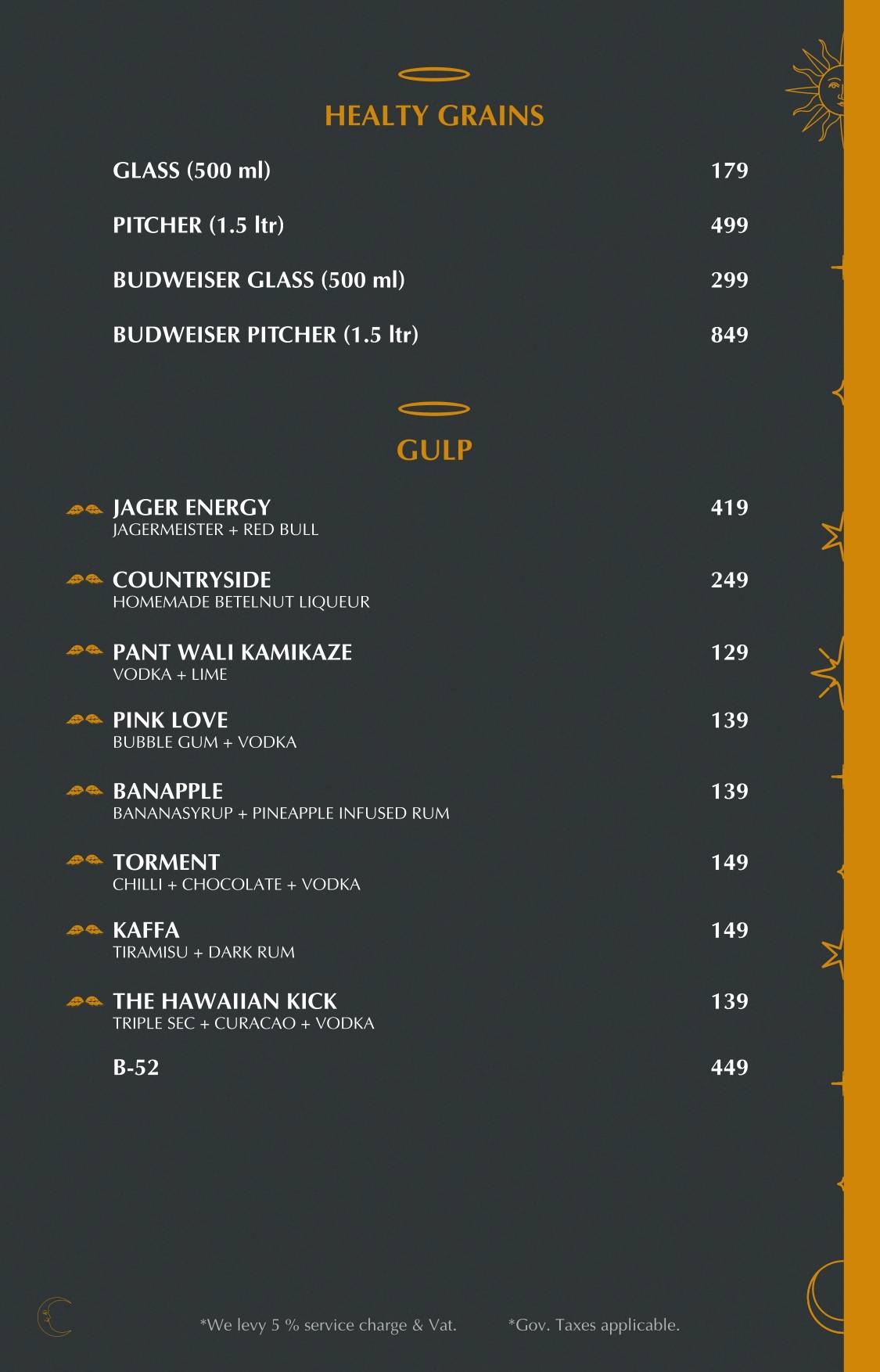 Heaven Rooftop & Club menu