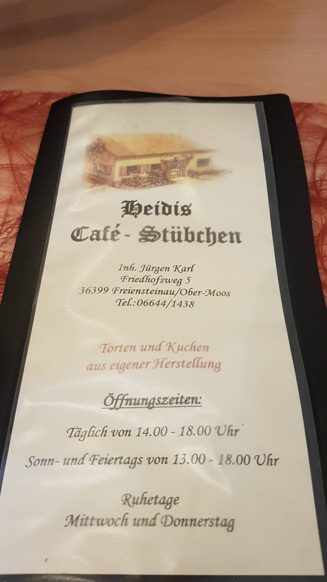 Speisekarte von Heidi's Caféstübchen cafe, Freiensteinau, Friedhofsweg 5