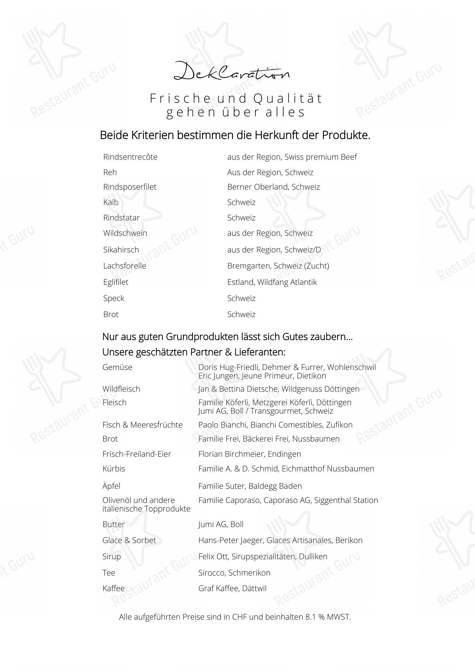 Menu bar pour Hertenstein Panorama Restaurant dans Ennetbaden