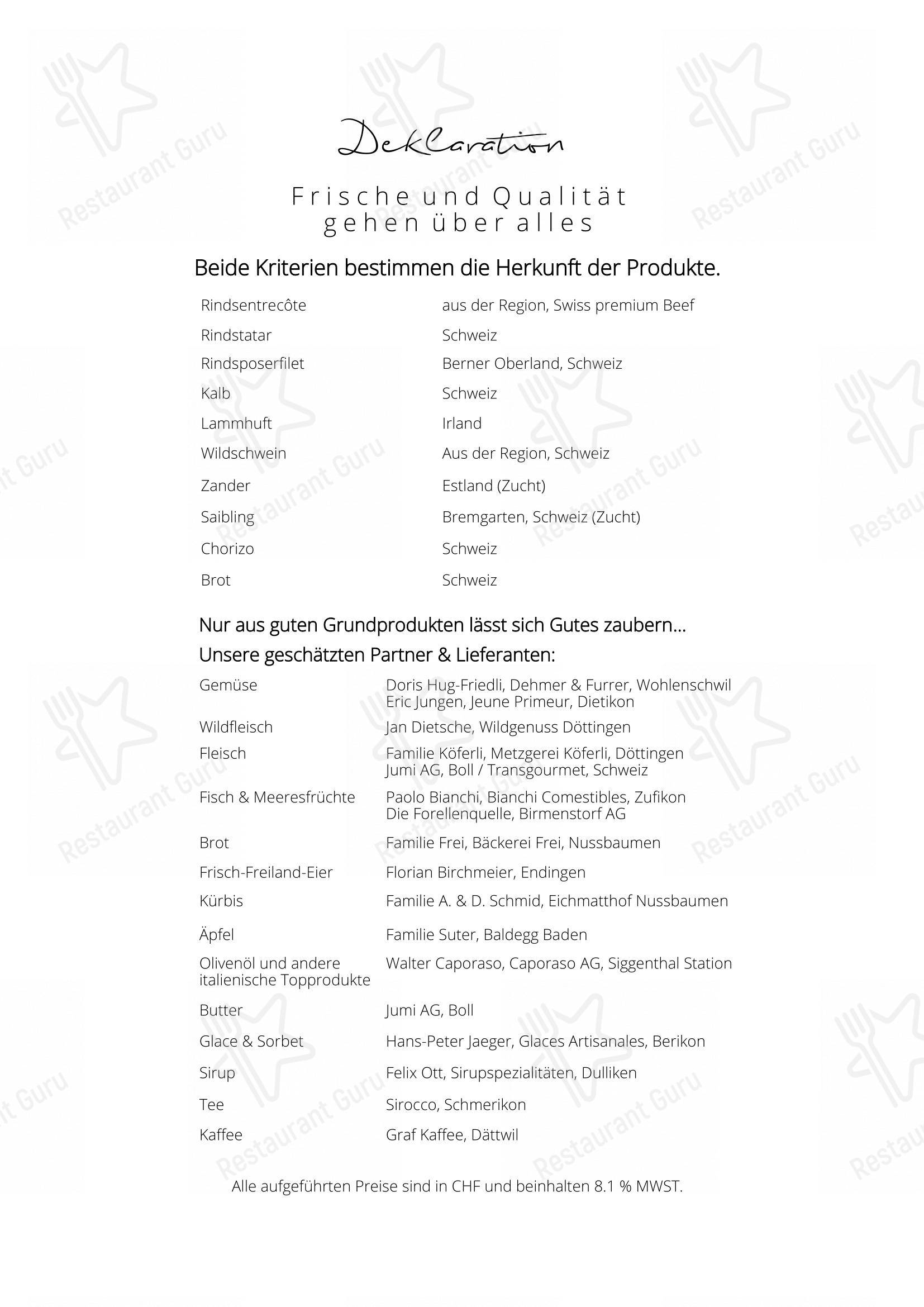 Основное меню pour Hertenstein Panorama Restaurant dans Ennetbaden