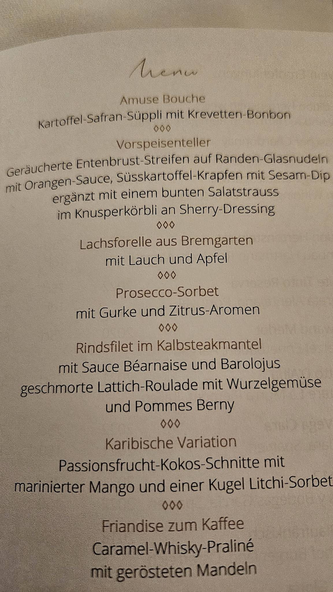 Menu de Hertenstein Panorama Restaurant