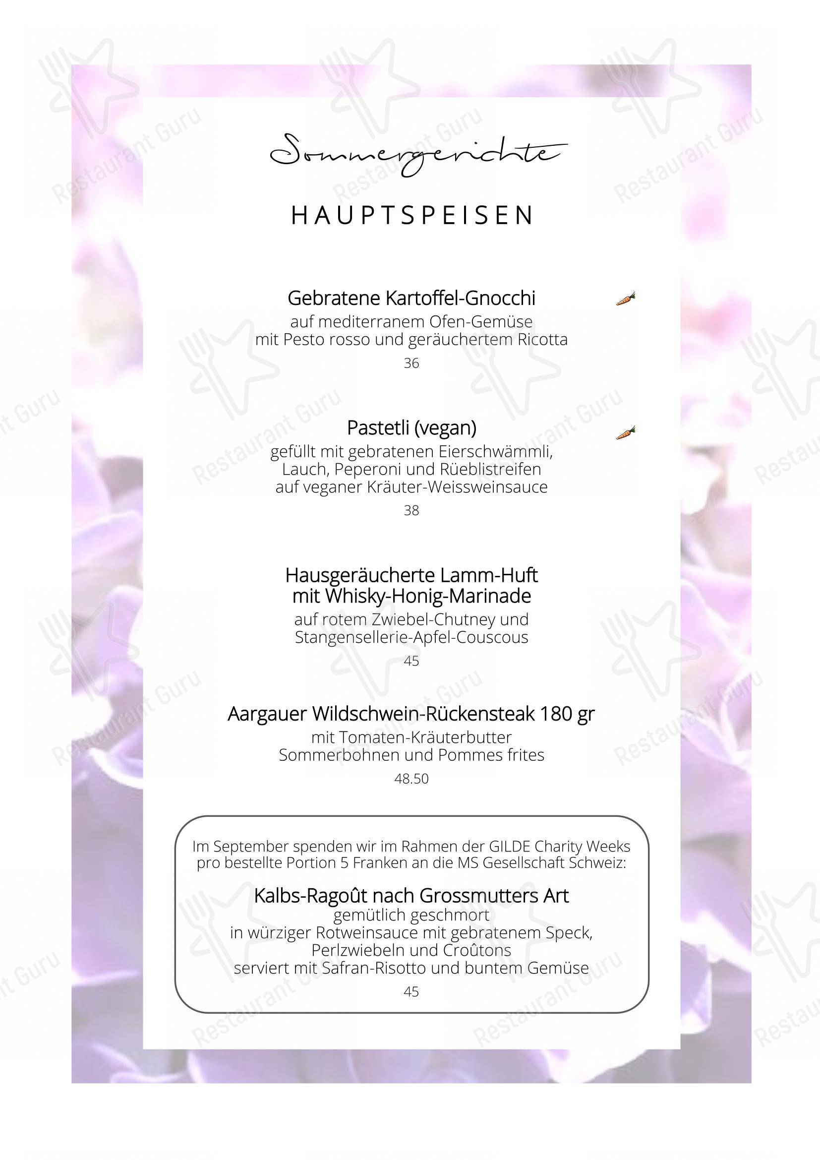 Menu pour Hertenstein Panorama Restaurant - Основное меню