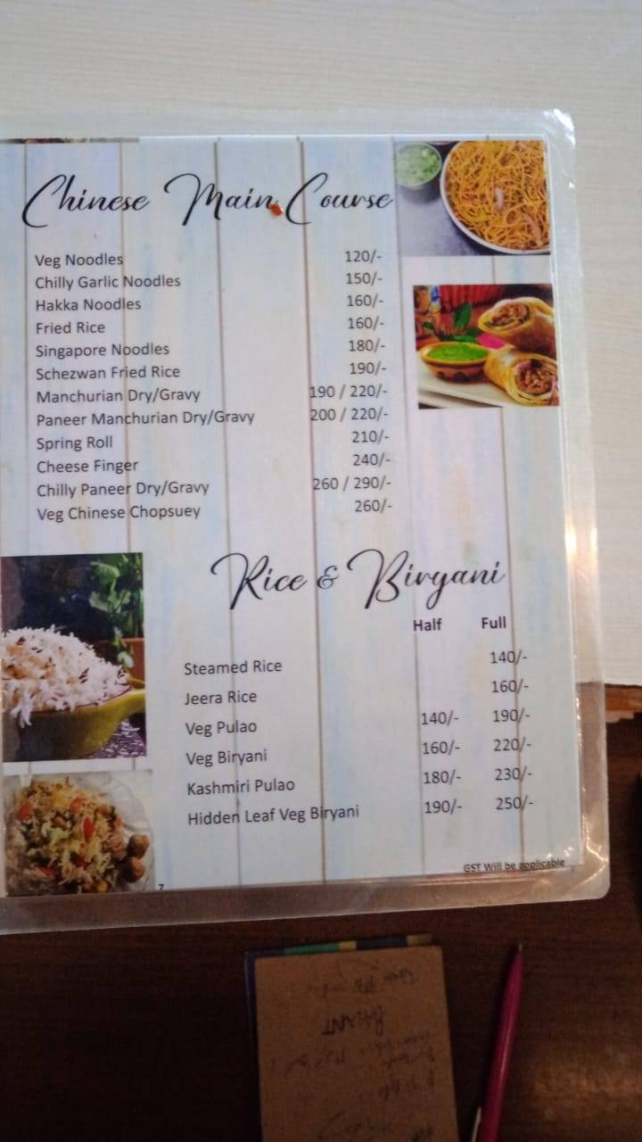 Hidden leaf cafe & resto menu